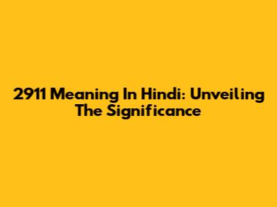 2911 Meaning In Hindi: Unveiling The Significance