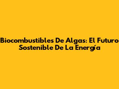 Biocombustibles De Algas: El Futuro Sostenible De La Energía