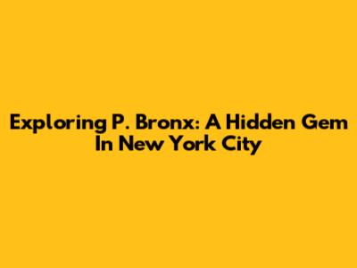 Exploring P. Bronx: A Hidden Gem In New York City
