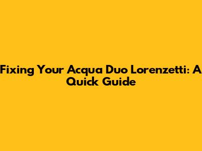 Fixing Your Acqua Duo Lorenzetti: A Quick Guide