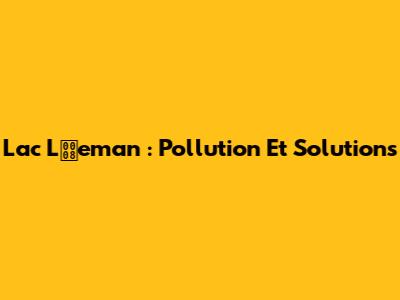 Lac Leman : Pollution Et Solutions