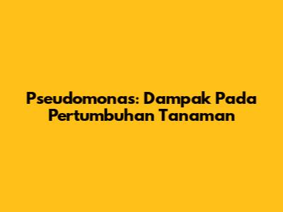 Pseudomonas: Dampak Pada Pertumbuhan Tanaman