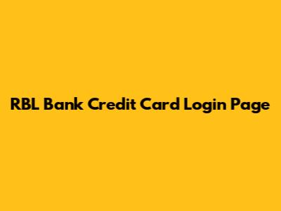 RBL Bank Credit Card Login Page