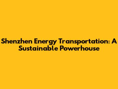 Shenzhen Energy Transportation: A Sustainable Powerhouse