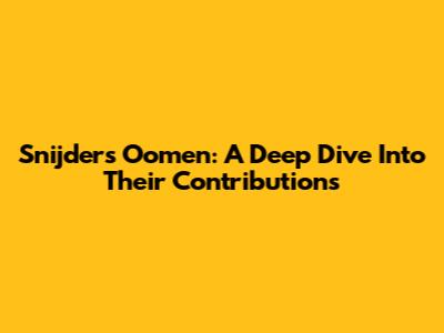 Snijders Oomen: A Deep Dive Into Their Contributions