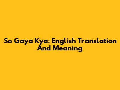 So Gaya Kya: English Translation And Meaning
