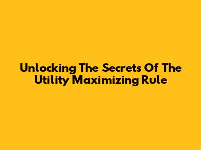 Unlocking The Secrets Of The Utility Maximizing Rule