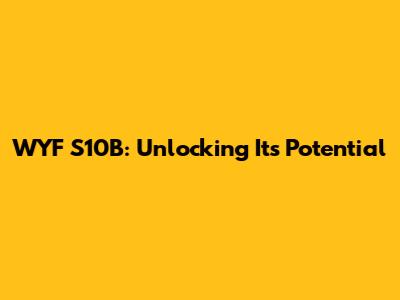 WYF S10B: Unlocking Its Potential